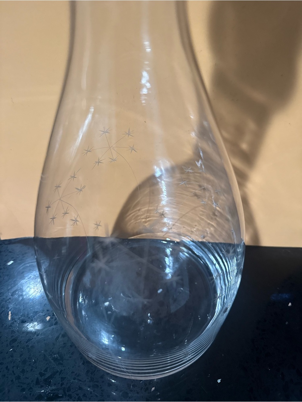 Clear Glass Decorative Decanter with Etched Starburst Design - matches stopper